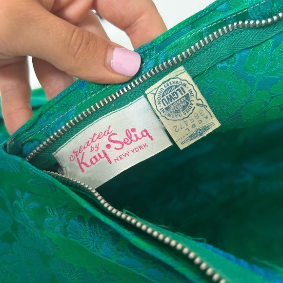 Vintage Kay Selig Elegant Printed Green Sleeveless Dress - Picture 5 of 5